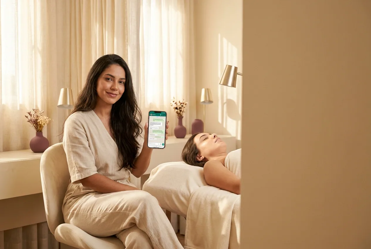 Cabeleireira profissional em salão de beleza com luz natural quente